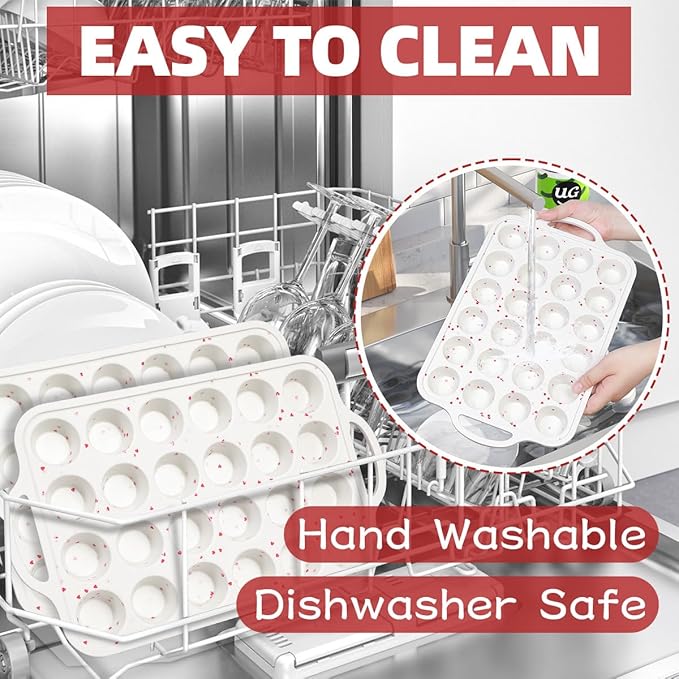 Mini Cupcake Pan, Metal Reinforced Frame Silicone Mini Muffin Pan Nonstick 24 Cups with Handle for Valentine's Day Baking Muffins, Cupcakes, Egg Bites 1 Pack