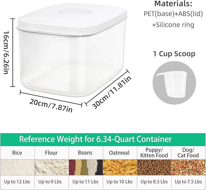 Airtight Flour Container 12 Lbs, Clear PET Plastic Food Storage Container Bin with Pop Up Lids For Rice Flour Sugar, Dry Food Holder for Kitchen Pantry Organization and Storage
