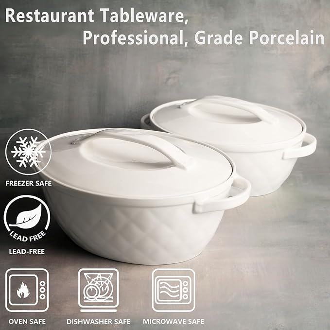 Oval Casserole Dish 1.2 Qt, French Onion Soup Ceramic Bakeware with Lids, Ceramic Cocotte, Baking Dish with Lids and Handles, Microwave, Dishwasher, Oven Safe