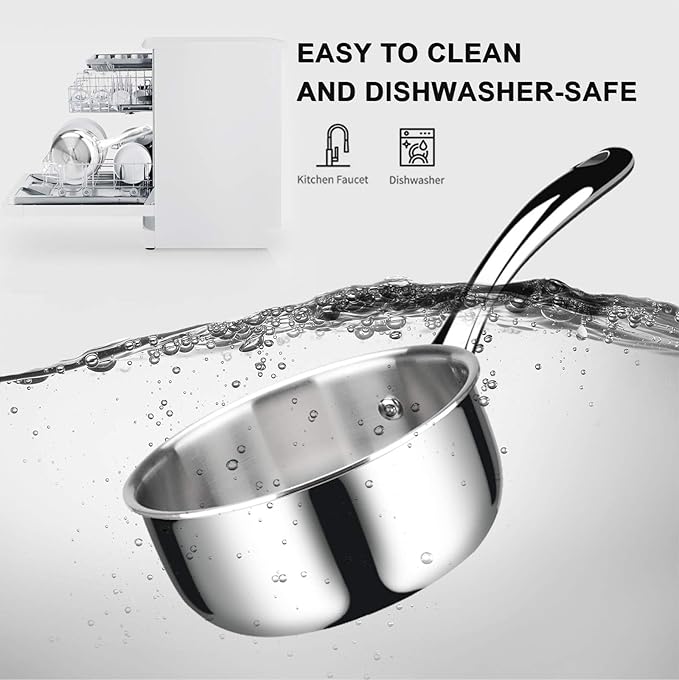Duxtop Whole-Clad Tri-Ply Stainless Steel Saucepan with Lid, 1.6 Quart, Kitchen Induction Cookware