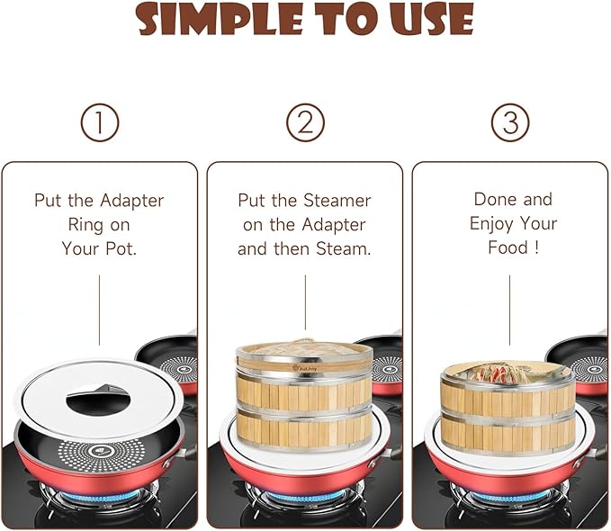 Stainless Steel Steamer Ring | 11 Inch, Fits 7 to 10 Inch Bamboo Steamer | Steaming Adapter for Steam Pot, Asian Food, Dumpling, Dim Sum, Rice, Veggie for Cooking Basket