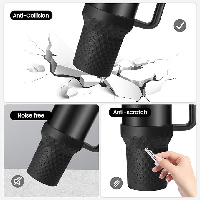 Silicone Boot for Stanley, Cup Bottom Protector Sleeve Accessories for Stanley Quencher H2.0 FlowState Tumbler 40oz / Adventure Quencher Tumbler 40oz (Black)