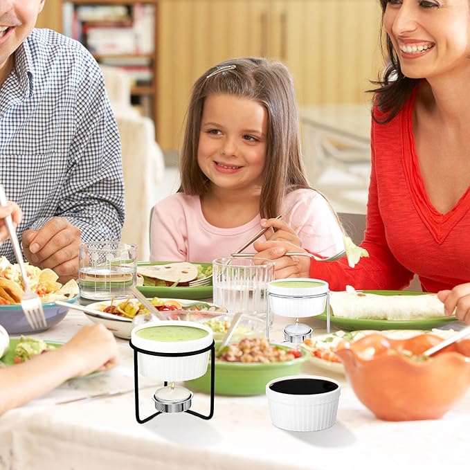 Treela 40 Pieces Ceramic Butter Warmers Set Included Butter Warmers Melter 32 Tealight Candles for Chocolate Cheese Fondue Crab Lobster Microwave Oven(White and Black)