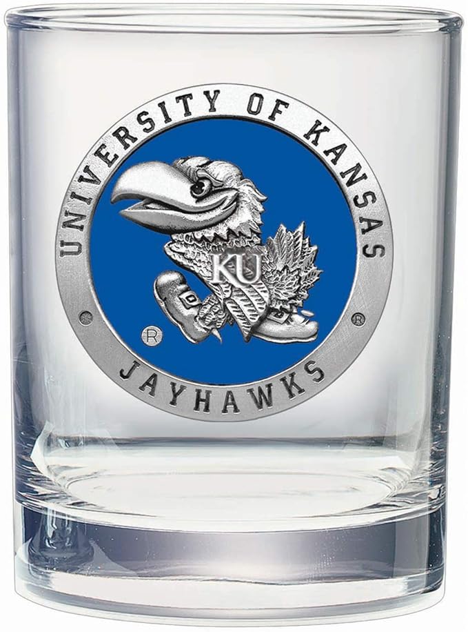 Heritage Pewter Kansas Jayhawks Double Old Fashion | Double Rocks Glass 14 OZ for Liquor | Expertly Crafted Pewter Glass