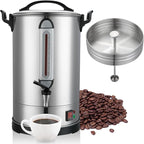 Commercial Coffee Urn Large Coffee Maker 100 Cup Coffee Maker Industrial Coffee Dispenser 1300W Quick Brew Dual Wall Stainless Steel Hot Water Urn Tea Maker Machine for Wedding, Catering, Events