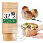 50 Pcs 32 Oz Large Paper Bowls with Lids, Disposable Soup Serving Bowls Bulk Party Supplies for Hot/Cold Food, Soup (32 OZ)