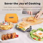 Microwave Toastie Sandwich Maker, Snack Maker & Panini Press, Removable Non-Stick Plates Silicone Microwavable Cookware, Heatwave Technology, Orange