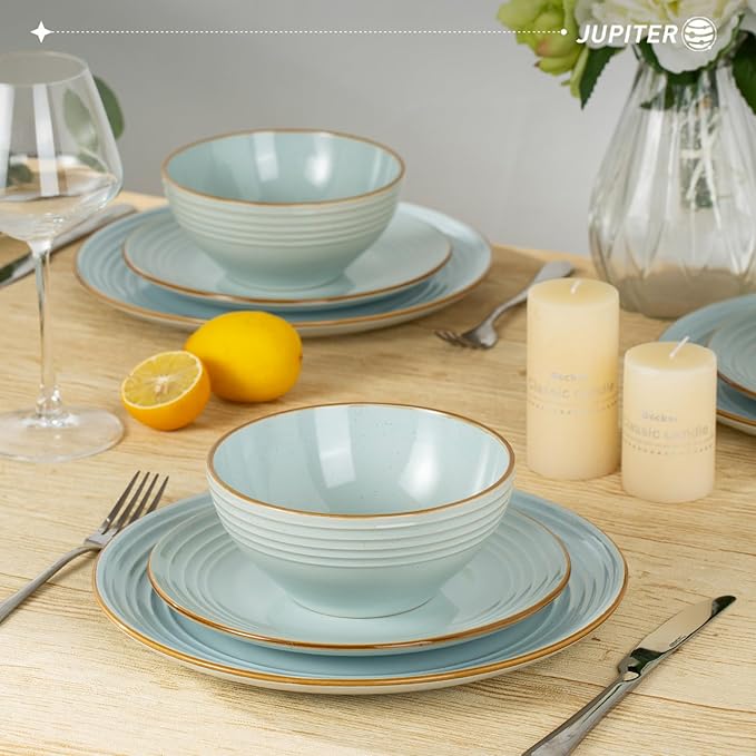 famiware Jupiter Dinner Plates Set of 6, 10.5 Inch Plate Sets, Microwave and Dishwasher Safe, Scratch Resistant, Kitchen Plates Perfect Serving Dishes, Light Blue