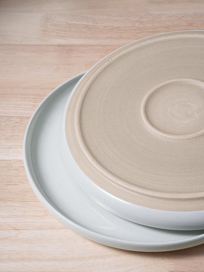 famiware Milkyway Dinner Plates, 10.24 inch Dessert Plates for 6, Stoneware Dish Set for Kitchen, Speckled Handmade Ceramic Plates, Microwave and Dishwasher Safe, White with Speckled