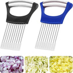 2PCs Stainless Steel Onion Slicer Holder, Onion Cutter Holder for Slicing of Onions,Tomatoes,Avocados,Eggs and Other Vegetables,KItchen Utensils (Blue & Black)