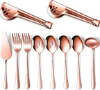 Patelai Serving Utensils Set Include Stainless Steel Large Spoons Slotted Spoons Forks Tongs Soup Ladle and Pie Server for Parties Buffet Catering, Dishwasher Safe(Rose Gold,10 Pieces)