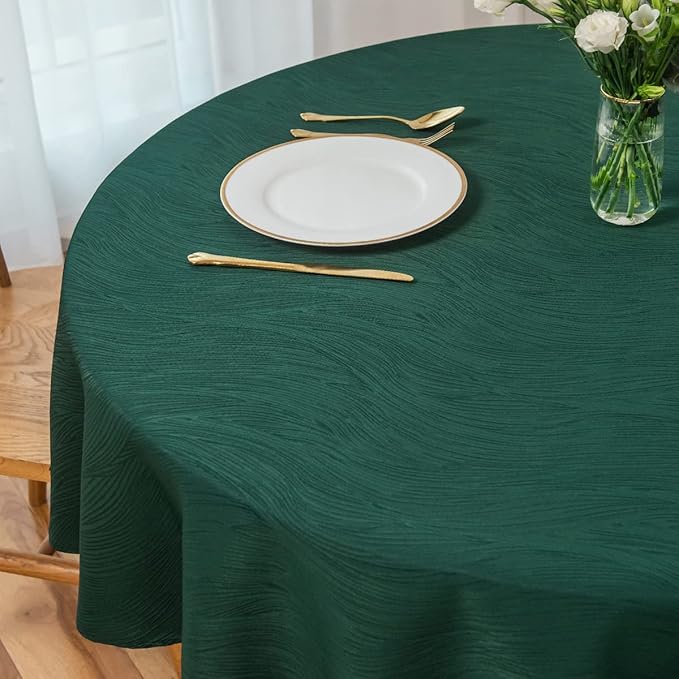 maxmill Christmas Hunter Green Tablecloth, Spill-Proof and Water Resistance Heavy Weight Soft Circular Table Cloth for Christmas, Holiday and Family Gatherings, Dinner Round 90 Inch, Hunter Green