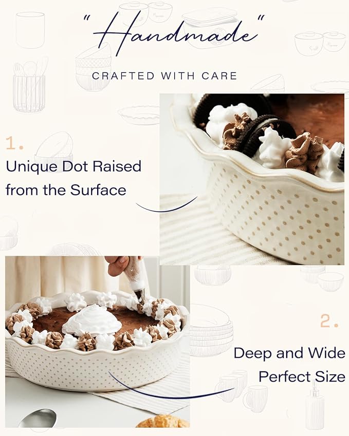 getstar Ceramic Deep Pie Pan, 9 inch Pie Dish for Baking, Non-Stick, Oven & Dishwasher Safe, Farmhouse Decor Quiche Baking Dish, Pie Plate, Deep Dish Pie Pan