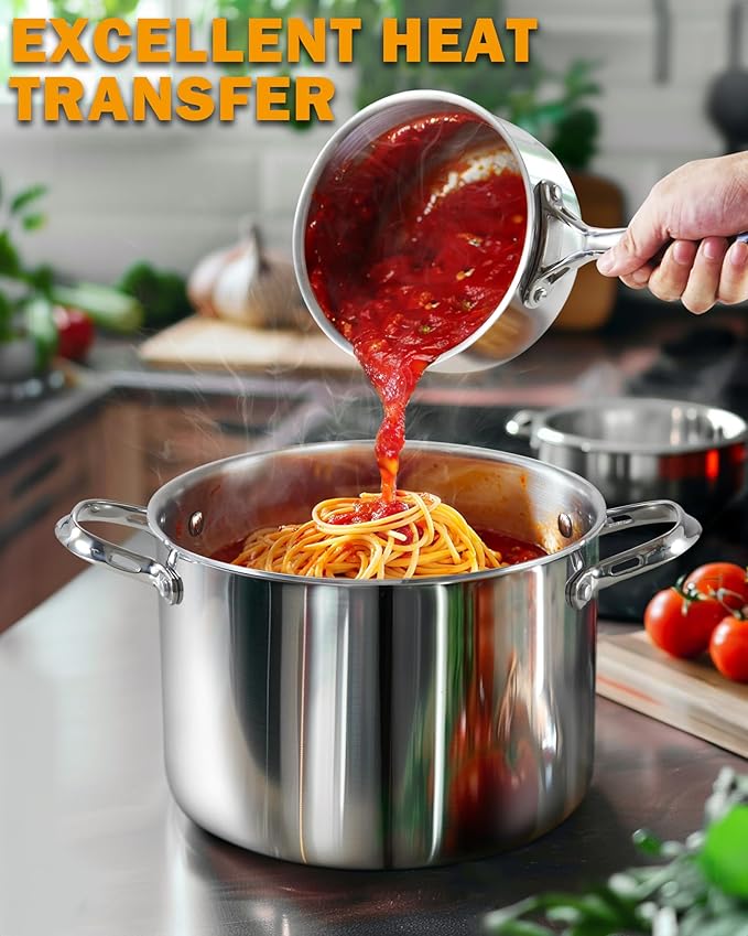 Cooks Standard Stainless Steel Stock Pot, 8-Quart Multi-Ply Clad Cooking Canning Pot with Lid, Induction Stockpot, Silver