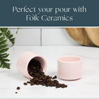 Folk Ceramics Leonard Ceramic Espresso Cups | Modern Stackable Demitasse Mugs for Espresso | Thick Walled, Handleless, Durable, Dishwasher & Microwave Safe | Set of 2, 3oz | Pale Pink