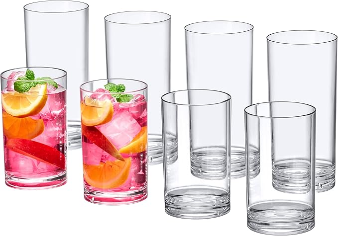 Amazing Abby - Probity - 10-Ounce and 16-Ounce Plastic Tumblers (Set of 8), Plastic Drinking Glasses, Reusable Plastic Cups, BPA-Free, Shatter-Proof, Dishwasher-Safe (Made of Plastic, NOT Glass)