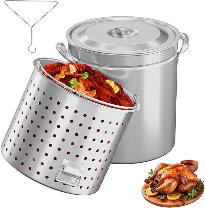 ROVSUN 82-Quart Stainless Steel Turkey Fryer & Seafood Boil Pot with Basket, Lid & Hook, Large Stock Pot for Outdoor Cooking of Turkey, Crawfish, Crab, Lobster & Shrimp