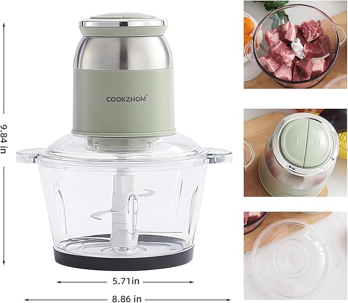 Green Food Processor,500W Electric Meat Grinder with 8 Cup Glass Bowl and 4 Sharp Blades, Food Chopper & Vegetable Chopper for home use,Meat Processor, Vegetables, Fruits and Nuts