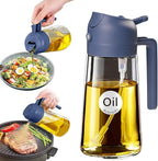 YARRAMATE 16oz/470ml Glass Olive Oil Sprayer for Cooking with Stickers, 2 in 1 Oil Dispenser for Kitchen Gadgets, Food Grade Premium Spray Bottle with Portion Control for Salad, BBQ (Navy)