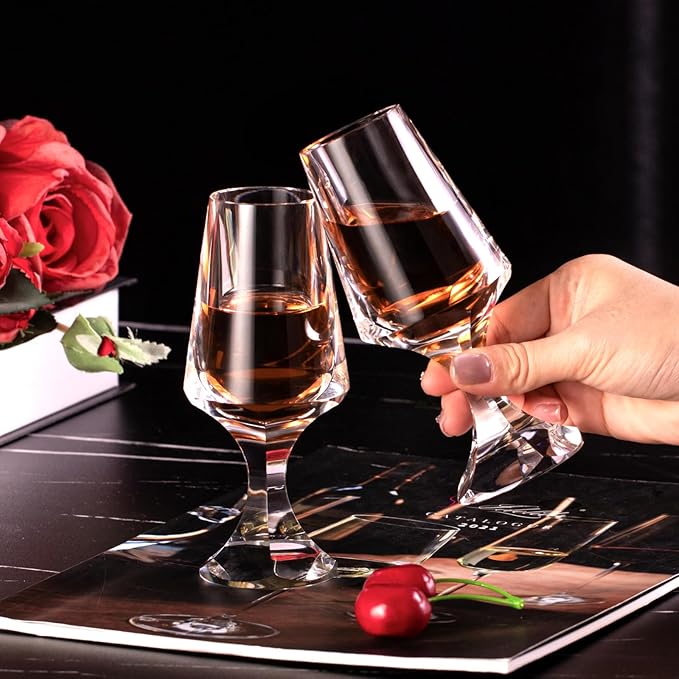 KAMMAK Crystal Snifter Glasses Set of 2 - Premium Handmade Stemmed Whiskey Glass for Brandy-2.37 Oz, Cognac & Bourbon, Elegant Etched Detailing, Luxury Barware for Tasting & Gifting