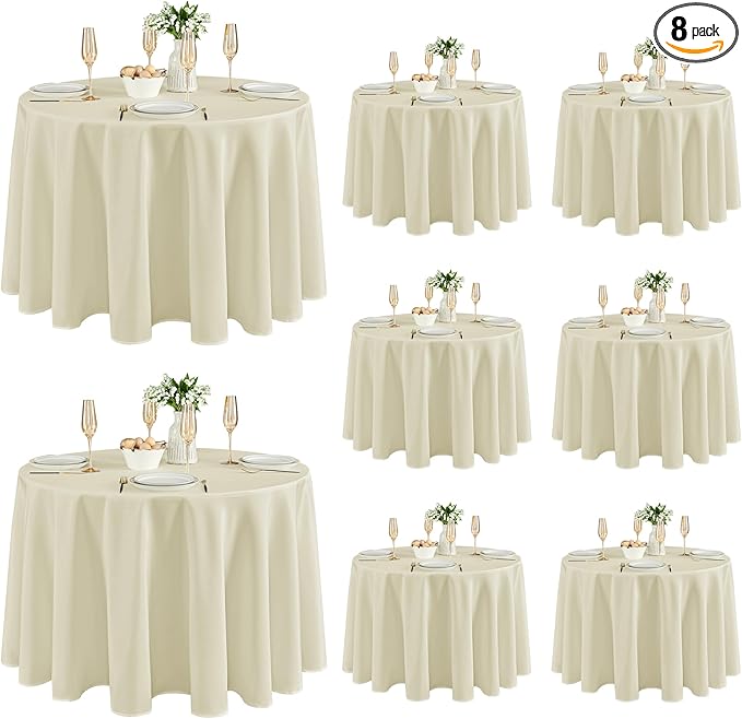 Fitable 8 Pack Round Tablecloths: Stain Resistant Wrinkle Free Circle Table Clothes, Washable Reusable Polyester Table Covers for Wedding Party Birthday Banquet Reception(Ivory, 120 Inch)