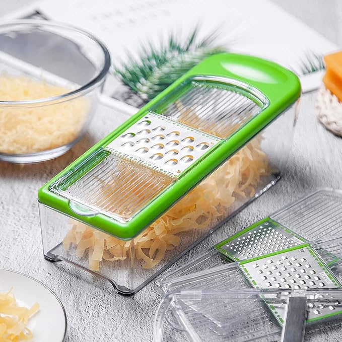 LHS Mandoline Slicer, 4 Sharp Stainless Steel Blades with Food Storage Container — Kitchen Tools for Cheese, Chocolate, Vegetables& Fruits - Dishwasher Safe