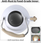 LONFFERY Tea Kettle for Stove Top, 3.2 Quart Whistling Tea Kettle, Food Grade Stainless Steel and Wood Pattern Folding Handle, White