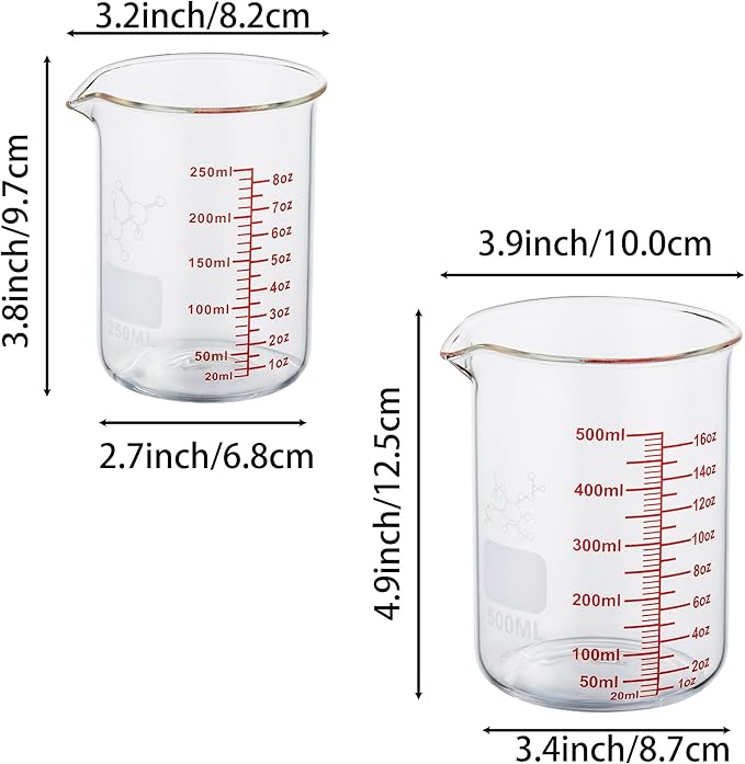 High Borosilicate Glass Measuring Cup Set-V-Shaped Spout，Includes 250ml(8OZ), 500ml(16OZ), and 1000ml(32OZ) Glass Measuring Beaker, Easy to Read