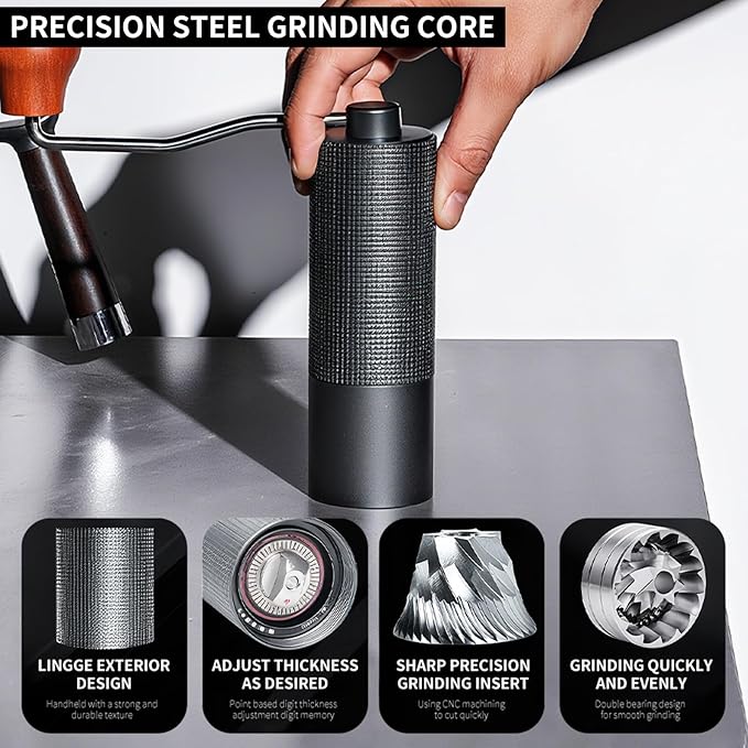 Manual Coffee Grinder, Adjustable Grinding Settings, Stainless Steel Burrs, Portable Hand-Cranked Coffee Grinder, For Espresso, Drip Filter, French Press Filter, Compact And Durable (black)