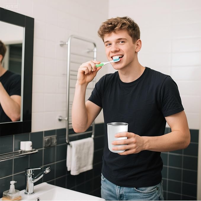 Mouthwash Cup，stainless steel cup12-ounce drinking cup，Bathroom Tumbler - Toothbrush Cup-Reusable Drinkware - home and outdoor activities,coffee cup, office and travel (white)