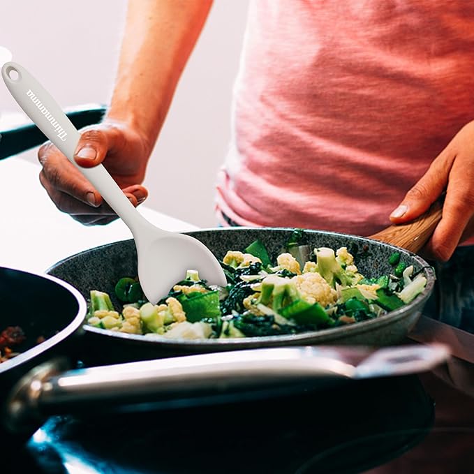 Slotted Solid Silicone Spoons Set for Cooking Dishwasher Safe, Heat Resistant White BPA Free Nonstick Kitchen Serving Spoon Mixing Spoons Basting Spoon Stirring