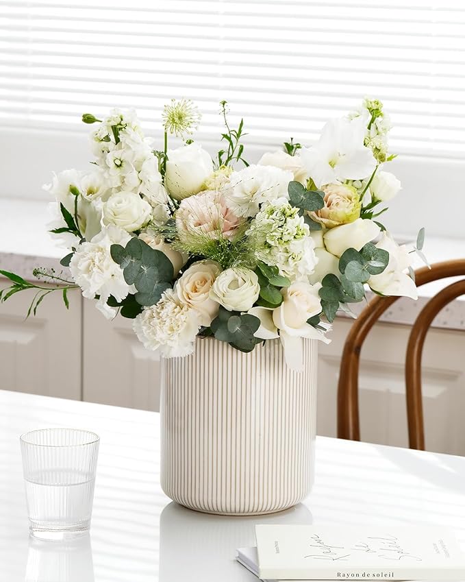 getstar Large Kitchen Utensil Holder for Kitchen Counter (H7.2” x W6.2”), Ceramic Cooking Utensil Holder with Cork Mat (Vintage)