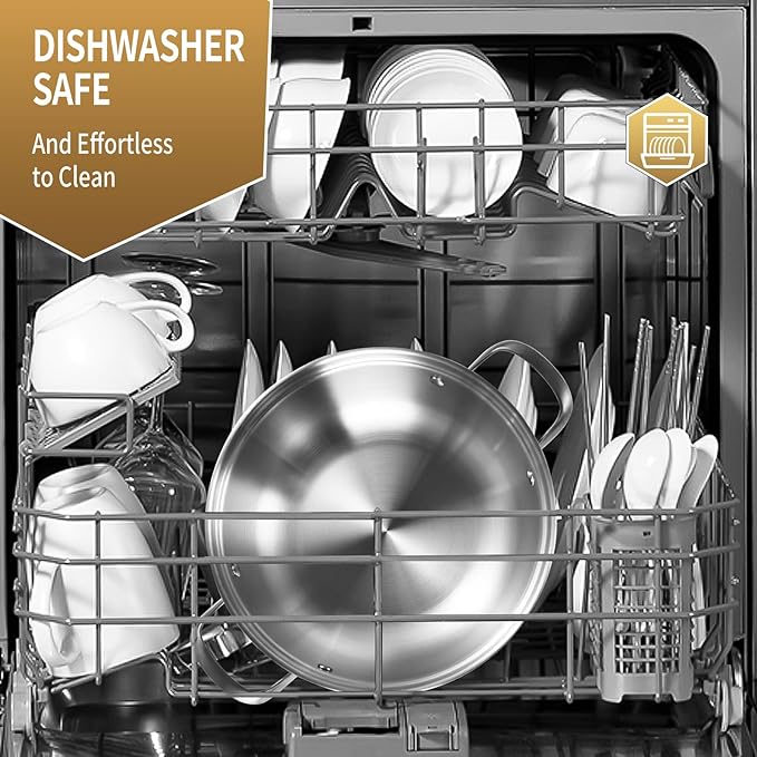 LOLYKITCH 13 Inch Tri-Ply Stainless Steel Sauté Pan with Lid,Everyday Pan,Kadhai,Jumbo Cooker,5 QT Induction Cooking Pot,Dishwasher and Oven Safe