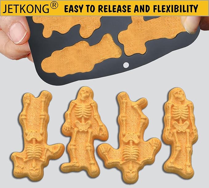 JETKONG 8 Cavity Skeleton Baking Mold Skeleton Shaped Cakelet Mold Silicone Skull Baking Pan Molds (Black)