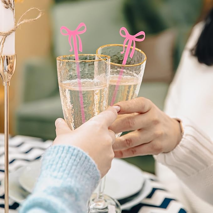 60Pcs Coquette Bow Acrylic Drink Stirrers Pink Cocktail Stick Cocktail Coffee Drink Stirrers Lolipop Stick for Coquette Birthday Party Girly Ribbon Bachelorette Party Bridal Wedding Decor