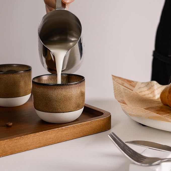 INGOFIN Ceramic Espresso Cup Set - Espresso Cup Set for Coffee and Tea, Espresso Accessories for Espresso Machine, Coffee Mug for Cafe, and Restaurant, Pack of 4, Brown, Microwave & Freezer Safe