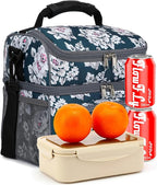 FlowFly Double Layer Cooler Insulated Lunch Bag Adult Lunch Box Large Tote Bag for Men, Women, With Adjustable Strap,Front Pocket and Dual Large Mesh Side Pockets