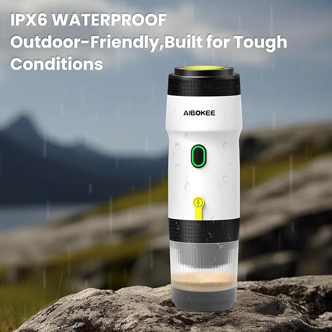 Portable Espresso Machine,Travel Coffee Maker for Camping, Car Coffee Maker Self-Heating with USB-DC,3-in-1 Extraction of 8g Ground Coffee & NS Capsule for Hiking,Office,RV(White)