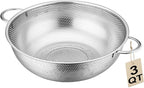 Stainless Steel Colander, 3-Quart Micro-Perforated Metal Colander Strainer with Handle for Kitchen/Draining Pasta/Rinsing Vegetables Fruits,Dishwasher Safe - 8.8 Inches