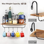 Olakee Floating Wall Shelves for Kitchen Bathroom Coffee Nook with 10 Adjustable Hooks for Mugs Cooking Utensils or Towel Rustic Storage Shelves Set of 2/17x5.9 inch (Carbonized Black)