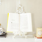 Sungmor Vintage Cast Iron Cookbook Stand, Small Ornate Easel Fleur De Lis Stand, 15.5" Tall Antique White Table Top Display Holder for Recipe Book, Picture Frame, Plate, Home Kitchen Decor