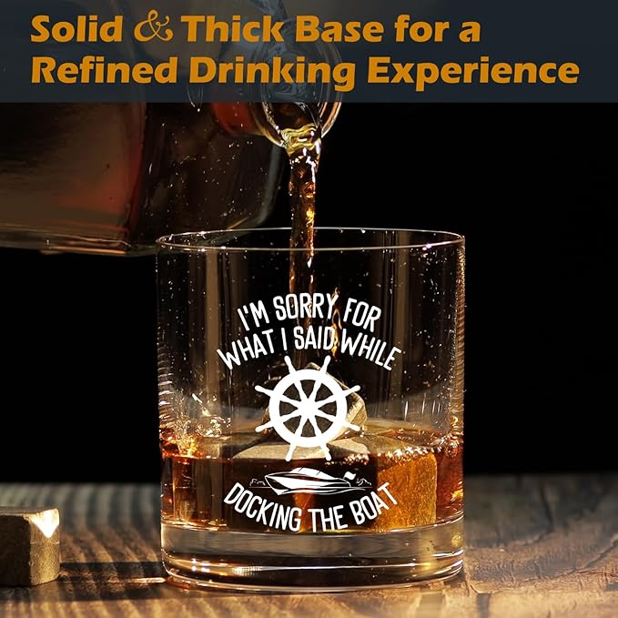 kunlisa I'm Sorry for What I Said While Docking the Boat Whiskey Glasses, Nautical Gifts for Sailors, Boat Captain Gifts, 10 oz Drinking Rocks Glasses for Men Whisky Cocktail Scotch Bourbon Liquor