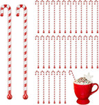 30 Pcs Christmas Drink Stirrers Xmas Stir Stick Holiday Coffee Swizzle Stick Reusable Plastic Hot Cocoa Bar Chocolate Decoration Cocktail Mixer(Candy Cane,Red and White)