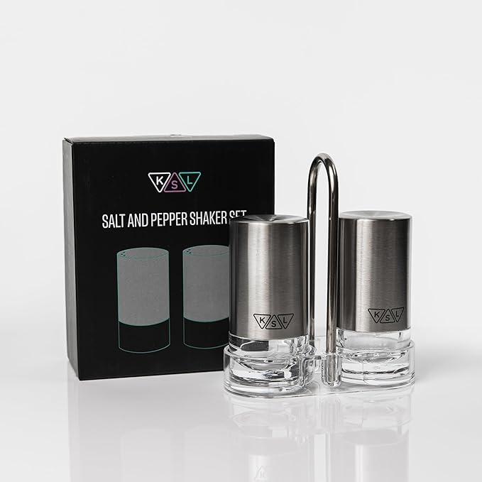 KSL Original Glass Salt and Pepper Shakers Set - Stainless Steel Salt Shaker and Pepper Shaker - Salt and Pepper Shaker Set for Salts and Pepper