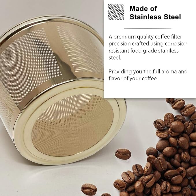 GOLDTONE Stainless Steel Coffee Filter - 8-12 Cup Basket Reusable Metal Filter for Mr. Coffee and Black and Decker Machines - Includes Scoop and Brush