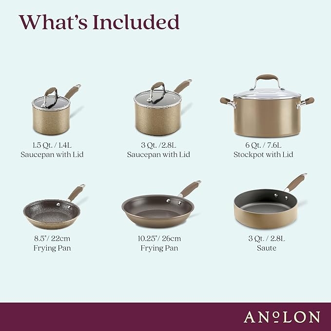 Anolon Advanced Home Hard Anodized Nonstick Cookware/Pots and Pans Set, 9 Piece - Bronze