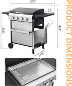 4-Burner Propane Gas BBQ Grill with Plate, 49200 BTU 2 in 1 Propane Griddle Grill Combo with 2 Foldable Side Table for Outdoor Cooking Camping Patio Backyard (4 burner +griddle)