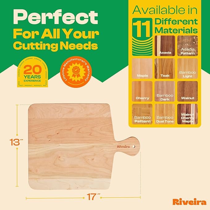 Riveira Cherry Wood Cutting Board – Gourmet Black Cherry Grandeur: 17 x 13 Wooden Cutting Board – Wooden Cutting Boards For Kitchen Decorative – Innovative Juice Grooves Cherry Wooden Chopping Board