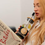 Pandaloo® Glass Cups With Lids and Straws -20 Fl Oz- Hand Made cool shell-raffia detail- Perfect Size Iced Coffee Cup - Smoothie Cup - BPA Free- (Ethnic-Chic Natural, 1 Count (Pack of 1))