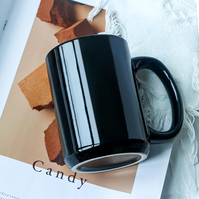 Smilatte 16 OZ Porcelain Coffee Mugs, Classic Blank Ceramic Cup with Large Handle for Tea Latte Cappuccino, Set of 4, Black